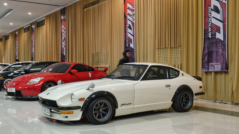 Bandung Indonesia July 19 2025 modified white Nissan Fairlady Z or Datsun 240Z S30 on display at JDM Fest 2025