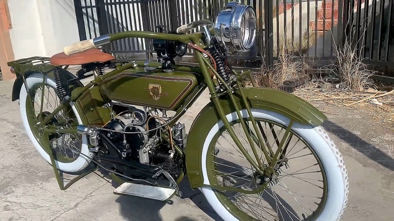 A restored 1919 Harley-Davidson W Sport sitting outside