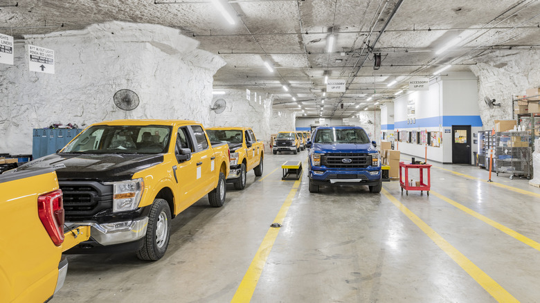 Ford F-150s being stored in SubTropolis