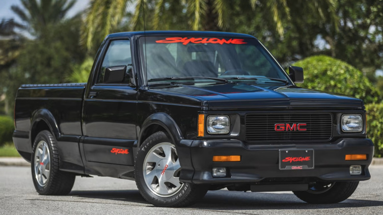 A black 1991 GMC Syclone performance truck.