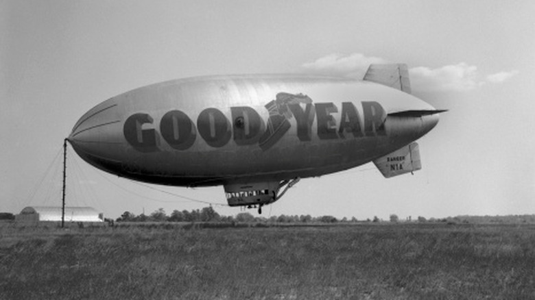 A Goodyear Blimp in 1955, the year it first appeared at the Rose Bowl