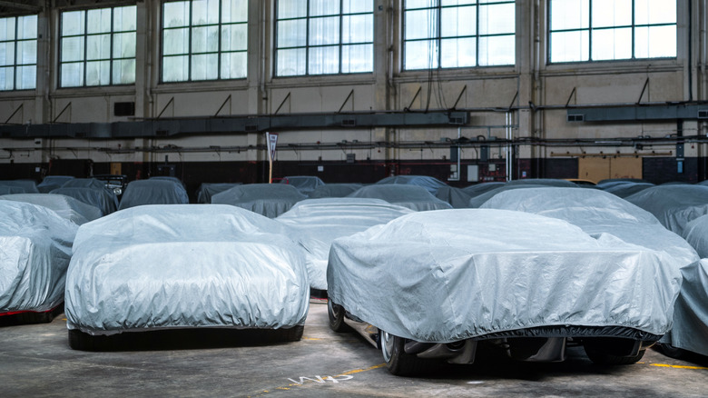 Cars stored in a warehouse