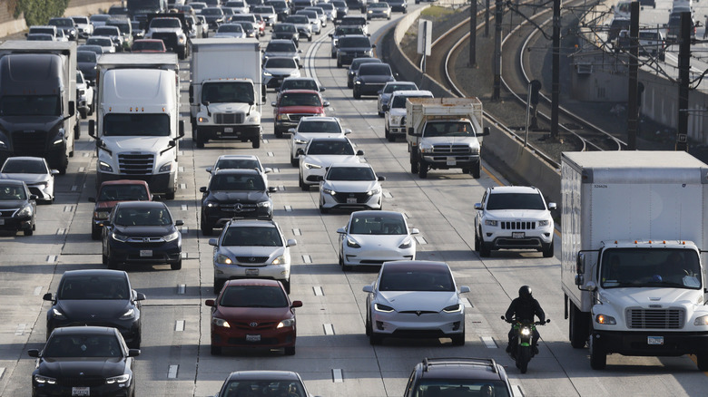 Motorists driving on Interstate 210 in Pasadena, California