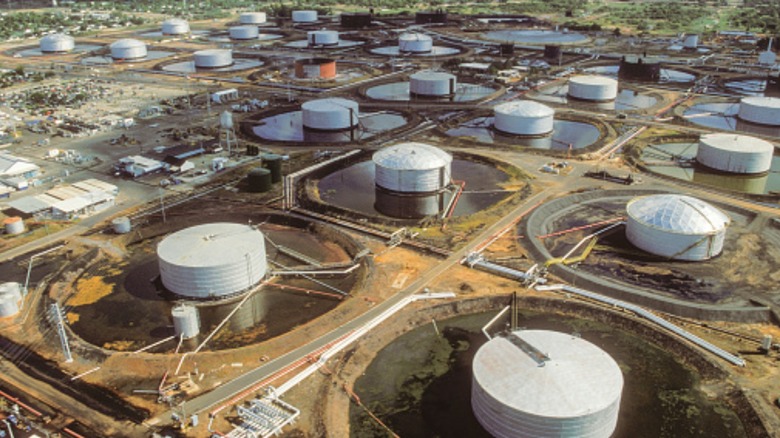 An aerial image of a crude oil storage facility in Venezuela