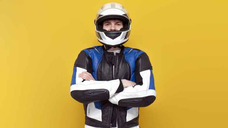 Shot of a motorcycle racer in protective gear