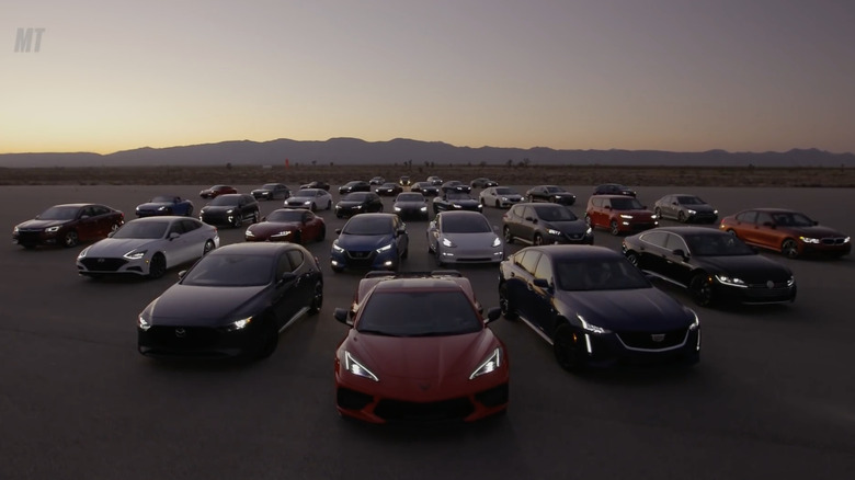 MotorTrend test cars lined up on track