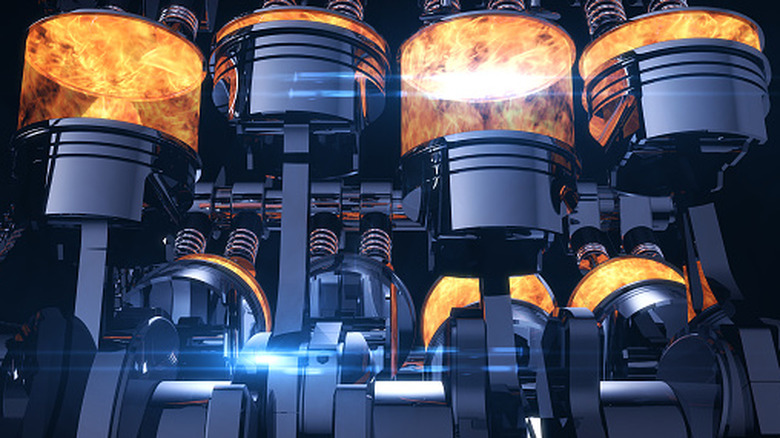 Pistons moving up and down within an engine, as if the cylinders are clear.