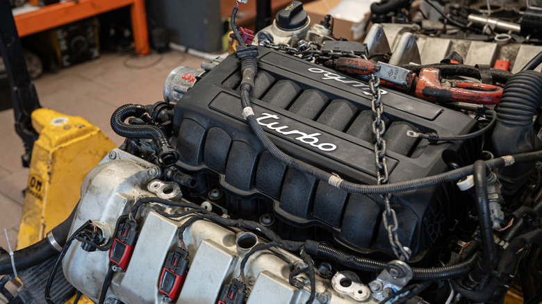 Diesel Porsche V8 engine pulled from the car for work