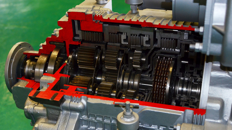A cut section of a straight cut gearbox