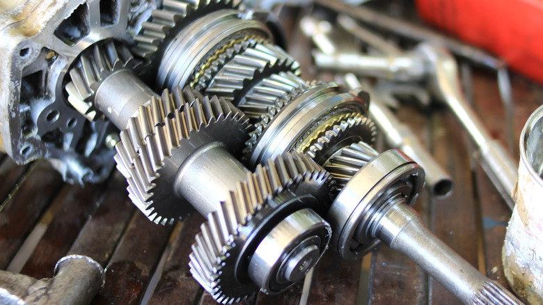 An up-close shot of an automatic transmission's gears.