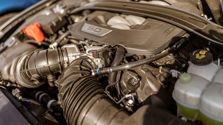 An image of a fourth-generation Ford Coyote V8 engine