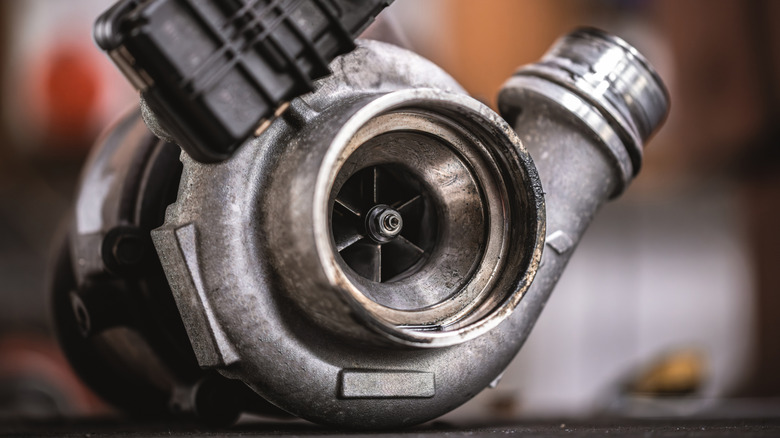 A close-up of a turbocharger.