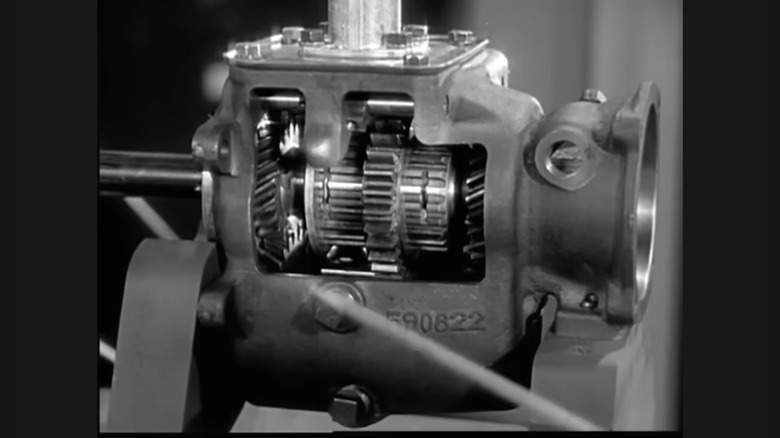 A a vintage synchromesh gearbox with a visible gear mechanism
