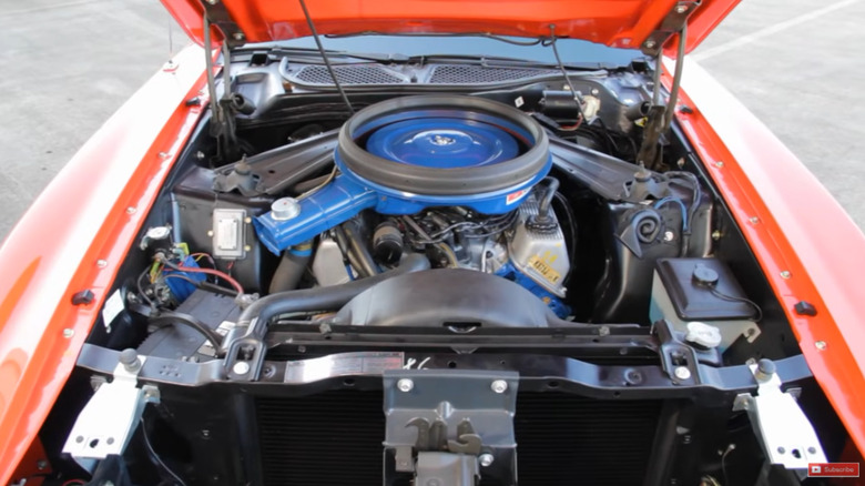 Engine bay of 1971 Ford Mustang Boss 351