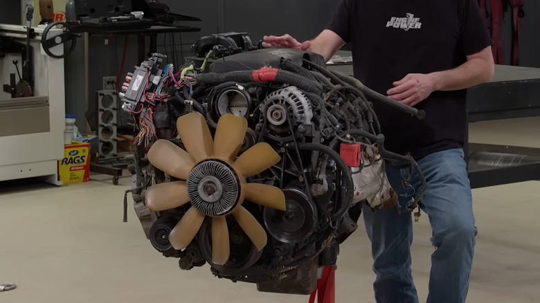 5.3L LS LM7 engine on a stand - pulled from a junkyard