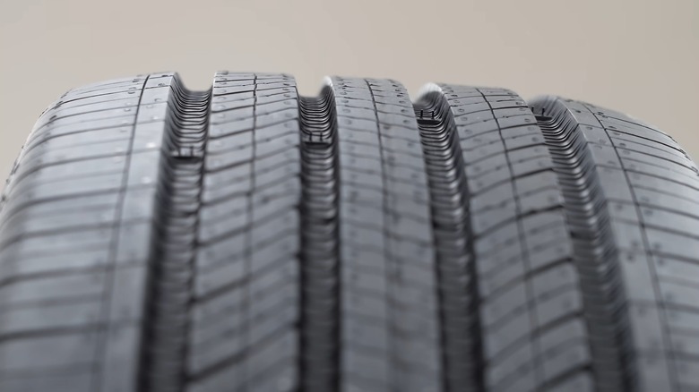 A closeup of a Hankook EV tire tread