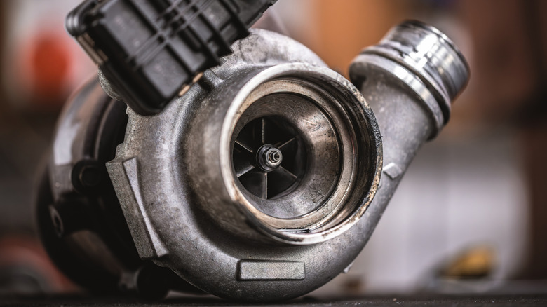 Close-up shot of a used turbocharger