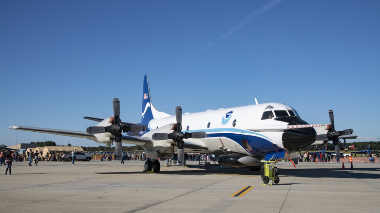 One of the NOAA's Lockheed WP-3D Orion turboprops can fly right through hurricanes