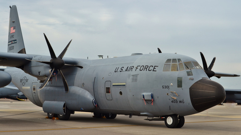 A Lockheed WC-130J turboprop from the 53rd Weather Recon Squadron