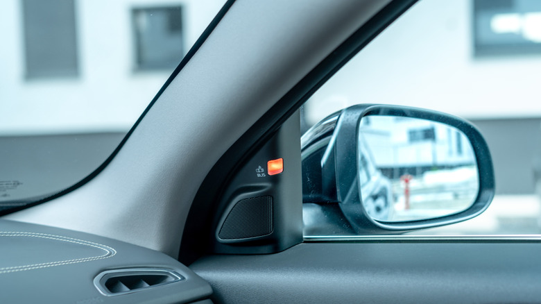 The passenger-side A-Pillar of a car with blind-spot detection