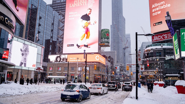 Sankofa Square at Yonge and Dundas in winter.