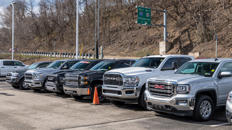A used pickup truck parking lot