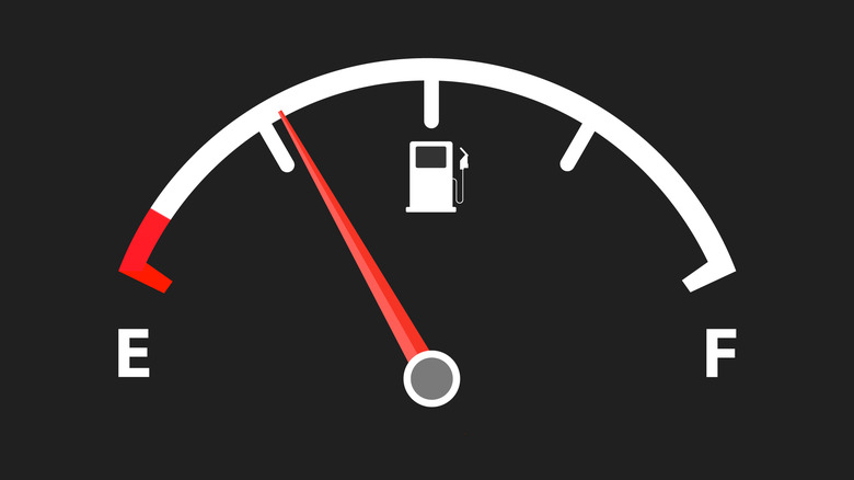 A graphic of a car's fuel gauge pointing to a quarter of a tank of fuel left
