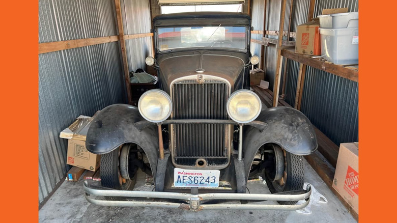 Old Nash in a garage, dusty