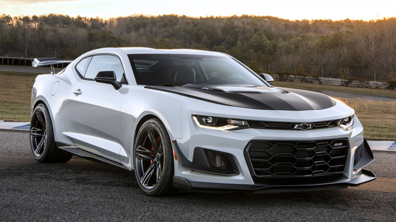 White 2019 Camaro ZL1 1LE on a track