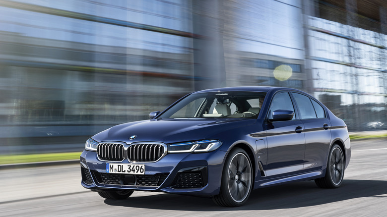 Front-quarter driving shot of a 2020 BMW 5 Series