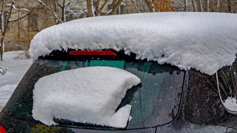 Snow on roof of car