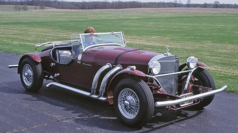 A maroon SS Automobiles Excalibur SSK in Germany