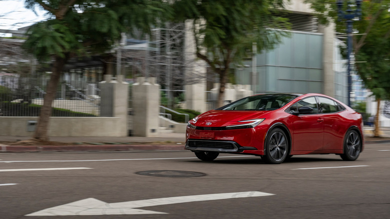 A red Toyota Prius