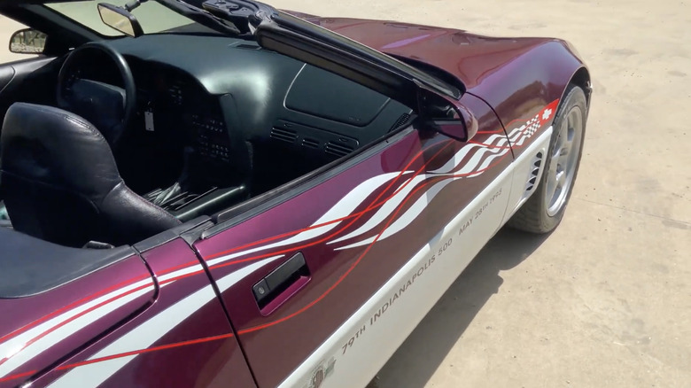 Side view of the 1995 Corvette C4 Indy 500 Pace Car Replica, showing the decals
