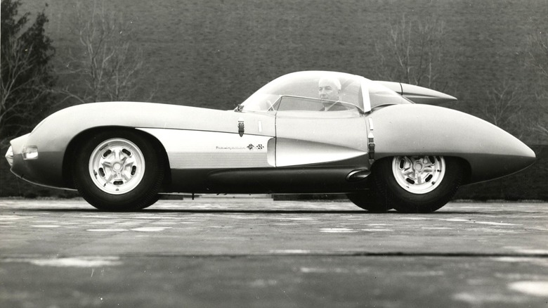 Zora Arkus-Duntov sitting in a 1957 Chevrolet Super Sport concept