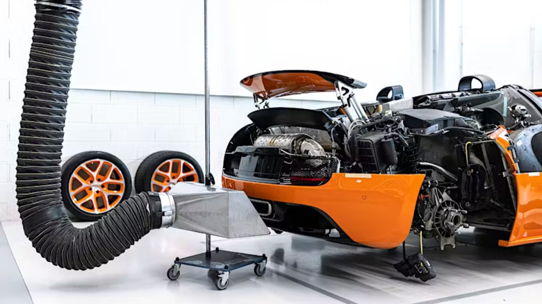 Servicing a disassembled Veyron at a Bugatti dealership