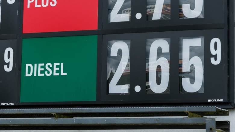 Diesel fuel advertised on gas station sign