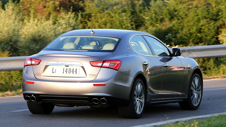 A rear shot of a 2014 Maserati Ghibli