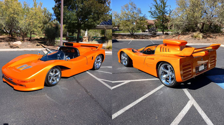 Front 3/4 view and rear 3/4 view of an orange Manta Mirage Can-Am