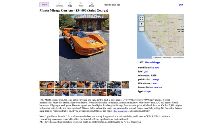 Screenshot of a Craigslist ad for a Manta Mirage