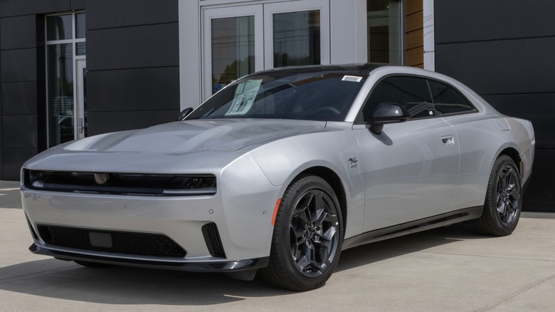 A grey 2025 Dodge Charger Daytona EV parked.