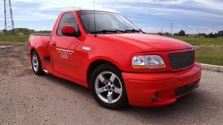 A red second-gen Ford SVT F-150 Lightning