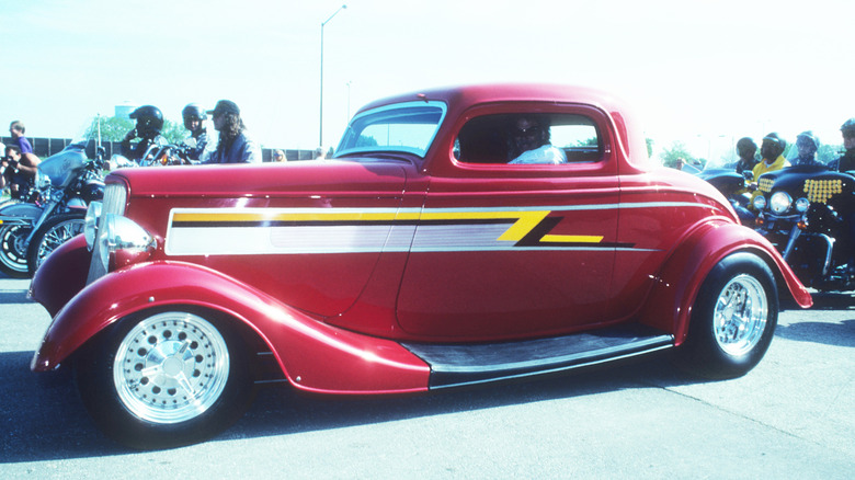 ZZ Top's Eliminator 1933 Ford Hot Rod surrounded by motorcycles