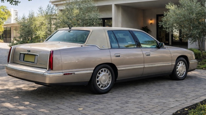 Rear 3/4 view of an AI-altered 1999 Cadillac DeVille