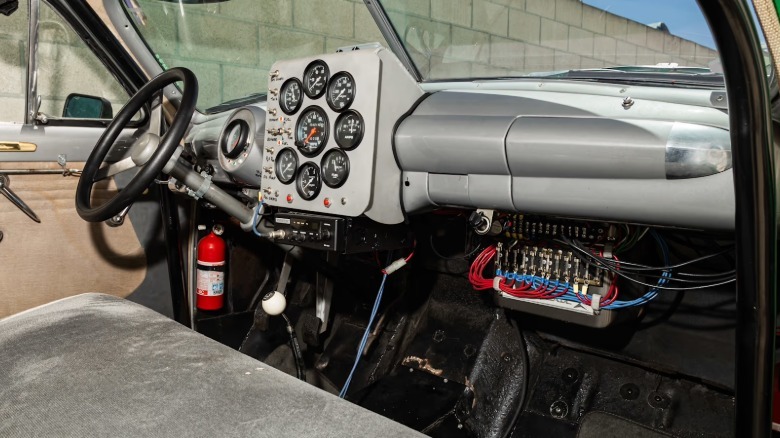 Interior view of a 1950 Ford Standard Sedan Carrera Panamericana race car up for auction