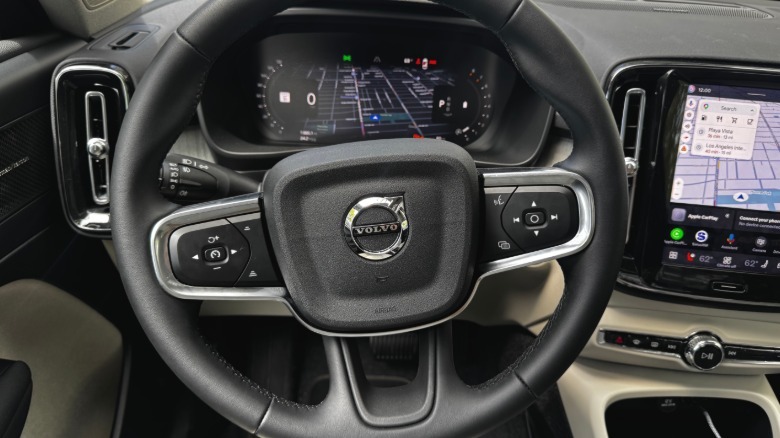 A close-up of the XC40's steering wheel