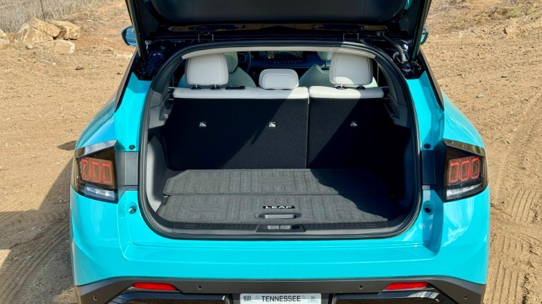 A photo of the turquoise Leaf's open trunk