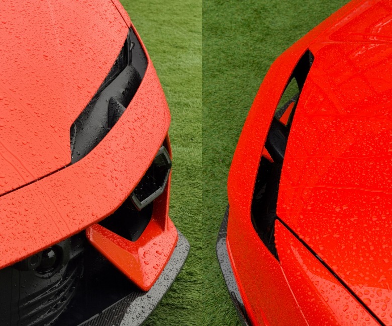 Headlight details of an orange Lamborghini Temerario