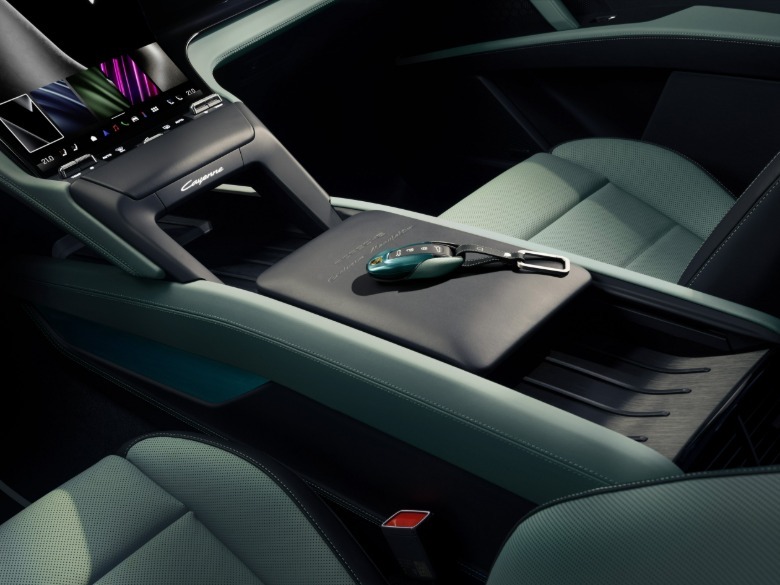 Key on the center console of a Porsche Cayenne Electric