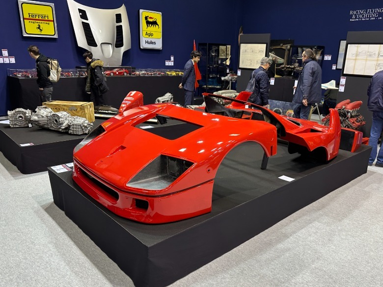 Ferrari F40 parts on display at Rétromobile Paris 2023